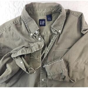 80s 90s GAP Army Green Frayed Long Sleeve Button Shirt Chore Large 48 OVERSHIRT